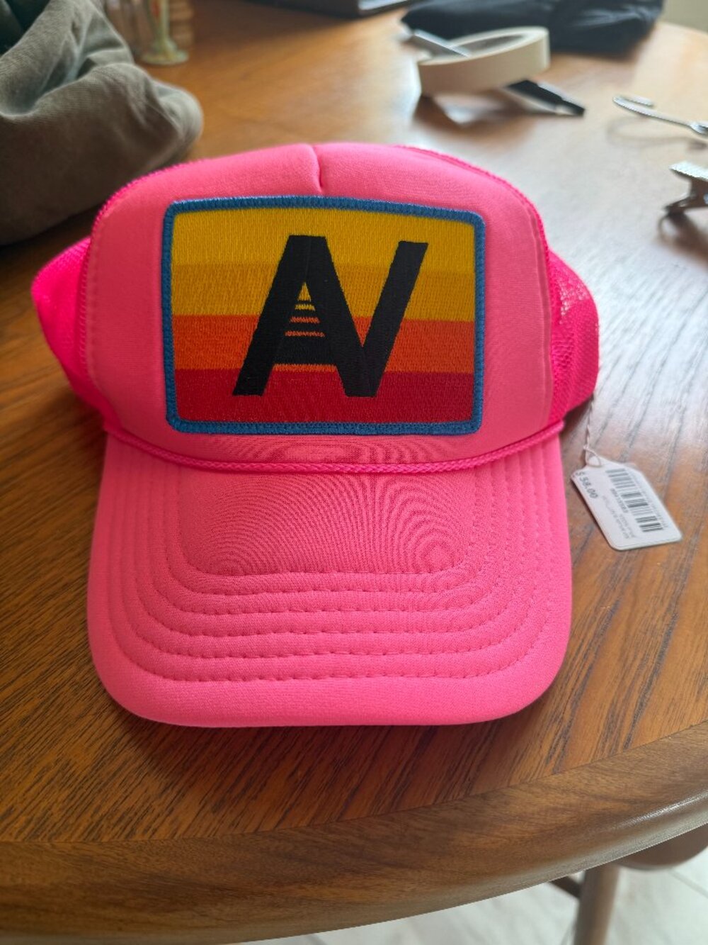 Aviator Nation Neon Pink Logo Rainbow Vintage Trucker Hat